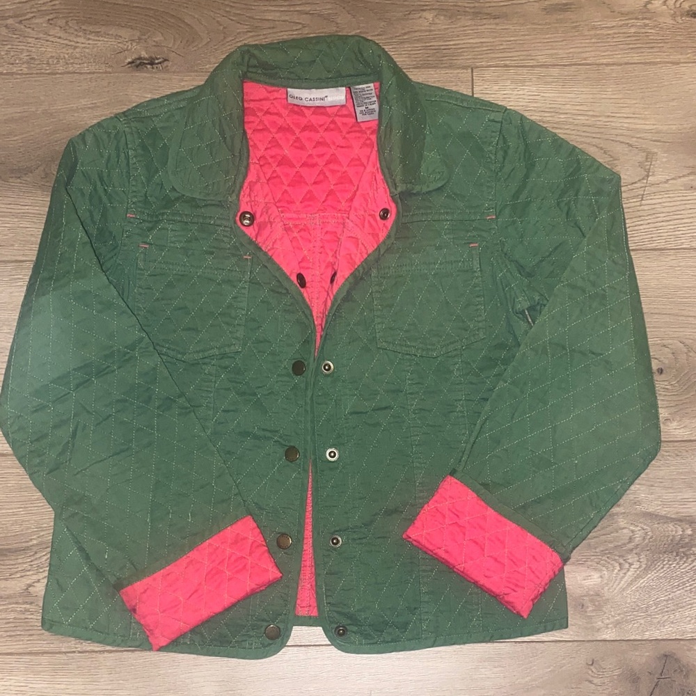 Oleg Cassini Green and Pink Quilted Jacket